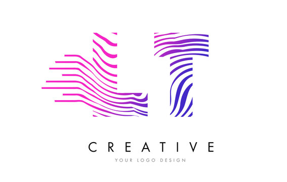 LT L T Zebra Lines Letter Logo Design with Magenta Colors