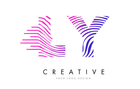 LY L Y Zebra Lines Letter Logo Design with Magenta Colors