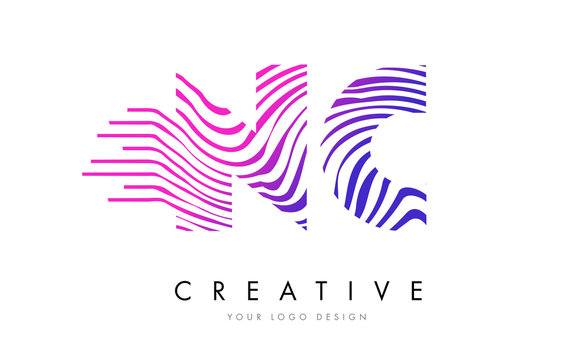 NC N C Zebra Lines Letter Logo Design with Magenta Colors