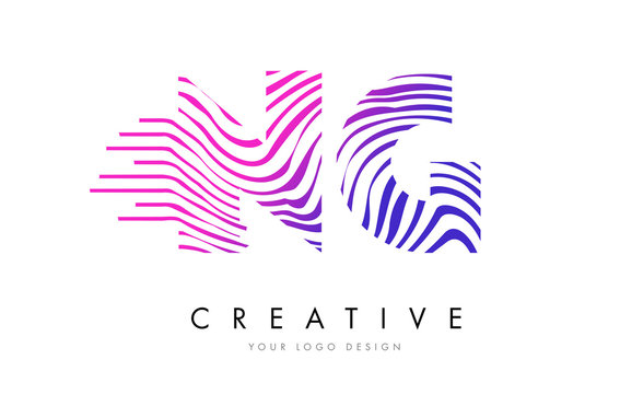 NG N G Zebra Lines Letter Logo Design with Magenta Colors
