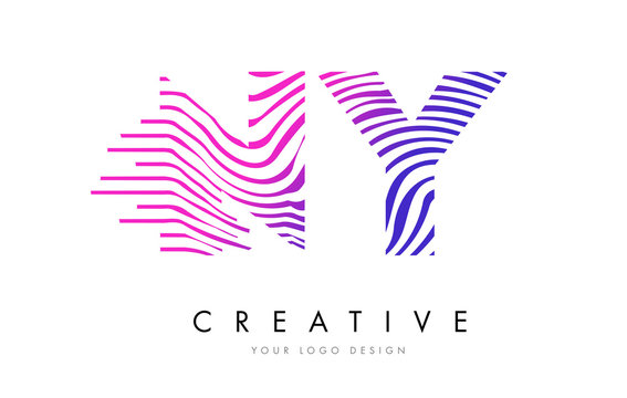 NY N Y Zebra Lines Letter Logo Design with Magenta Colors