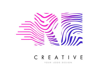 RE R E Zebra Lines Letter Logo Design with Magenta Colors