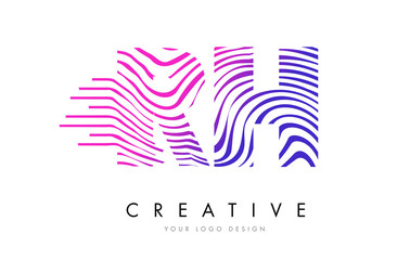 RH R H Zebra Lines Letter Logo Design with Magenta Colors