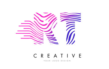 RT R T Zebra Lines Letter Logo Design with Magenta Colors