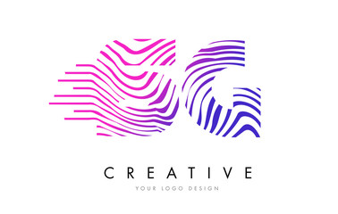 SG S G Zebra Lines Letter Logo Design with Magenta Colors