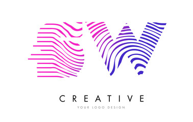 SW S W Zebra Lines Letter Logo Design with Magenta Colors