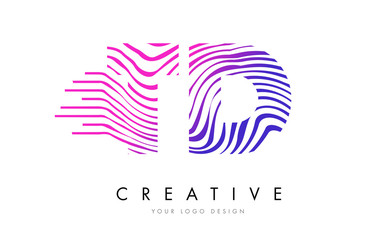 TD T D Zebra Lines Letter Logo Design with Magenta Colors