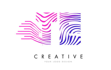 TE T E Zebra Lines Letter Logo Design with Magenta Colors