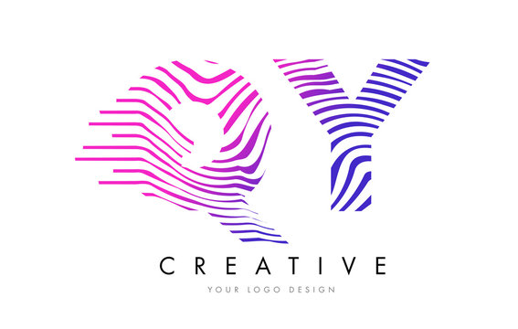 QY Q Y Zebra Lines Letter Logo Design with Magenta Colors