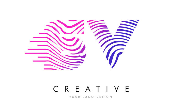 SV S V Zebra Lines Letter Logo Design with Magenta Colors