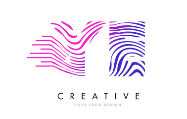 YE Y E Zebra Lines Letter Logo Design with Magenta Colors