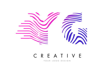 YG Y G Zebra Lines Letter Logo Design with Magenta Colors