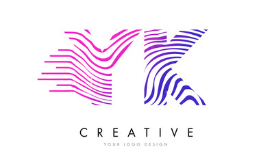 YK Y K Zebra Lines Letter Logo Design with Magenta Colors