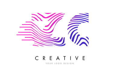 ZC Z C Zebra Lines Letter Logo Design with Magenta Colors