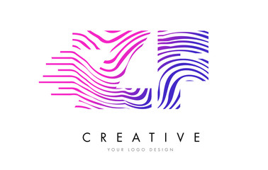 ZF Z F Zebra Lines Letter Logo Design with Magenta Colors