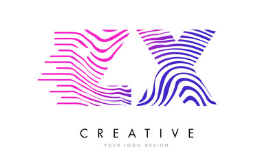 ZX Z X Zebra Lines Letter Logo Design with Magenta Colors