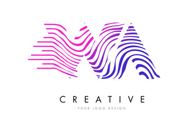 WA W A Zebra Lines Letter Logo Design with Magenta Colors