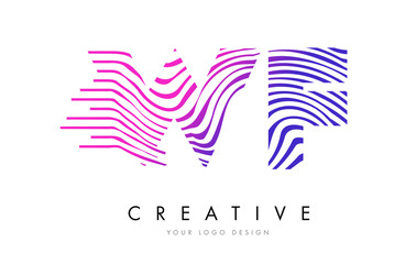 WF W F Zebra Lines Letter Logo Design with Magenta Colors