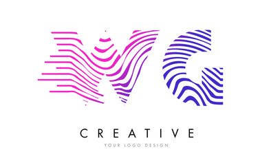 WG W G Zebra Lines Letter Logo Design with Magenta Colors