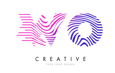 WO W O Zebra Lines Letter Logo Design with Magenta Colors