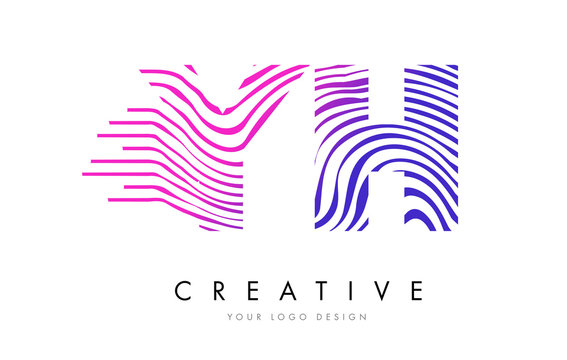 YH Y H Zebra Lines Letter Logo Design with Magenta Colors