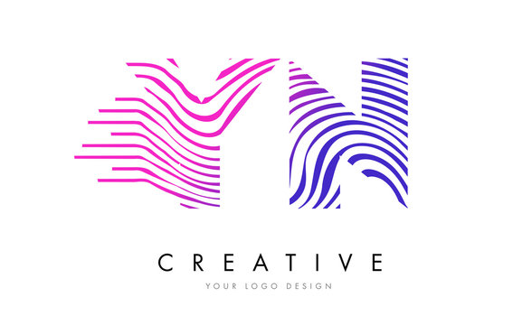 YN Y N Zebra Lines Letter Logo Design with Magenta Colors