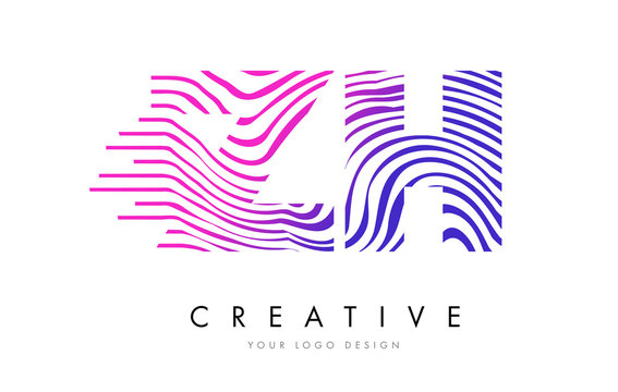 ZH Z H Zebra Lines Letter Logo Design with Magenta Colors