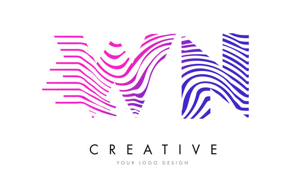WN W N Zebra Lines Letter Logo Design with Magenta Colors