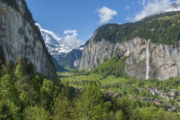 Idyllic Landscape of Lauterbrunnen valley in Bernese Alps, Switzerland.