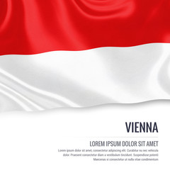 Flag of Austrian state Vienna waving on an isolated white background. State name and the text area for your message.