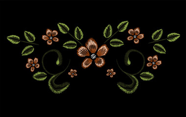 Embroidery, floral ornament, fantasy flowers, fashion decor, Pen tool draw.