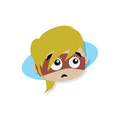 Adorable and amazing woman cartoon superhero head in classic expression