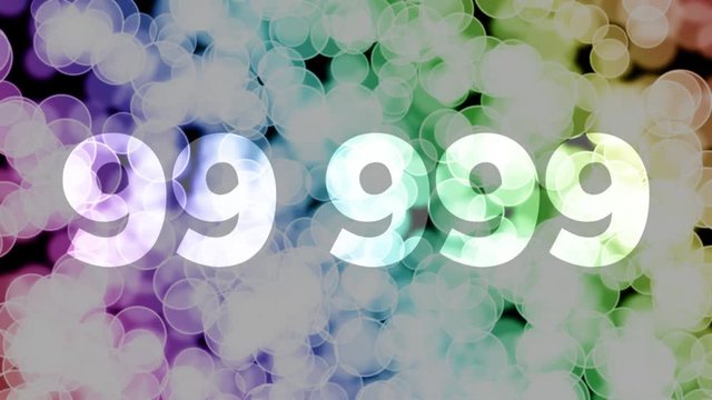 99999 to 100000 points, level, rank fade in/out animation with color gradient moving bokeh background. 90 frames still, 180 fade out, 30 clear, 180 fade in, 300 still.
