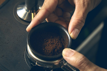 Coffee powder in espresso scoop