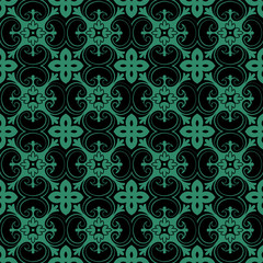 Antique seamless green background exotic curve spiral cross flower