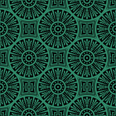 Antique seamless green background round cross leaf geometry chain