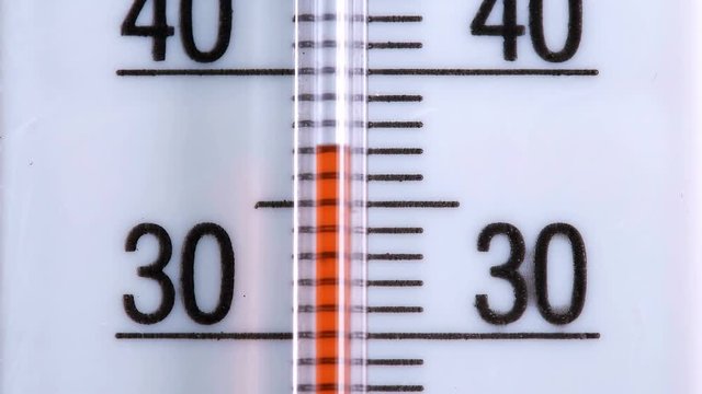 Red scale on the thermometer, close-up