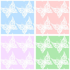 Vector illustration. Seamless pattern of butterflies. blue, pink, green