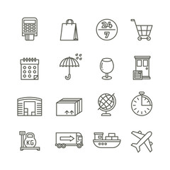 Delivery shipping logistics and cargo transport vector line icons