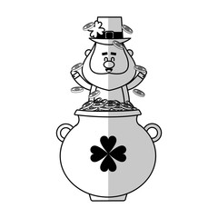irish leprechaun with pot with coins over white background. vector illustration