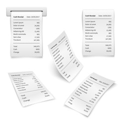 Naklejka premium Cash shopping receipt, financial papers isolated vector set
