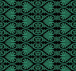 Antique seamless green background  curve spiral fan shape flower