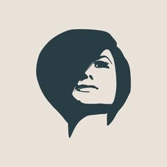 Face front view. Elegant silhouette of a female head. Vector Illustration. Short hair. Monochrome gamma.
