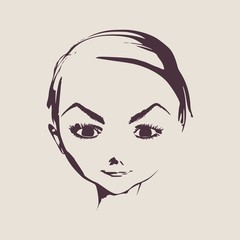 Little Girl Front View Silhouette. Vector Illustration. Cute adolescent girl portrait.