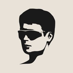 Man avatar. Half turn view. Isolated male face silhouette or icon. Vector illustration. Portrait with sunglasses