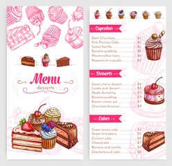 Fotobehang Vector pastry menu with dessert cakes and pies © Vector Tradition