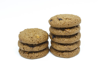 stacked of chocolate cookie on white background