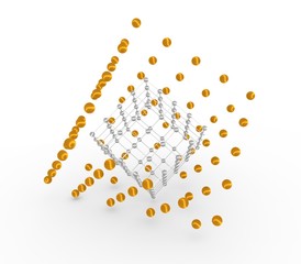 Molecule And Communication Background. Wireframe model of the cube. Lines and spheres. Medical, technology, chemistry, science relative. Shallow depth of field. 3D rendering.