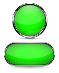 Green glass button. Round and oval web icons