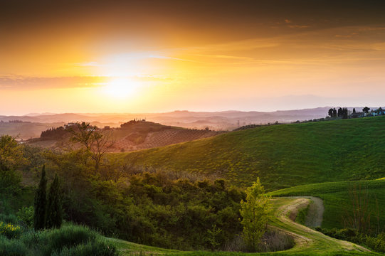 Beautiful Tuscany landscape at sunset, Italy